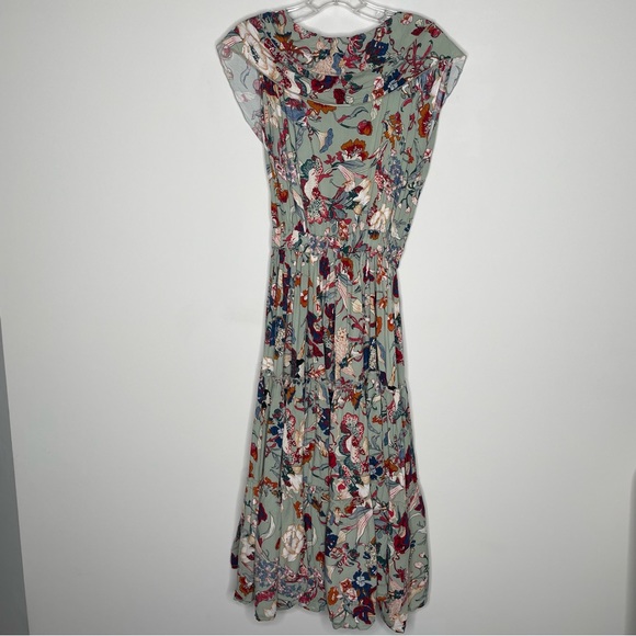 Elf Looking Back Ruffle Midi Dress Gray Floral Small S - Picture 8 of 10